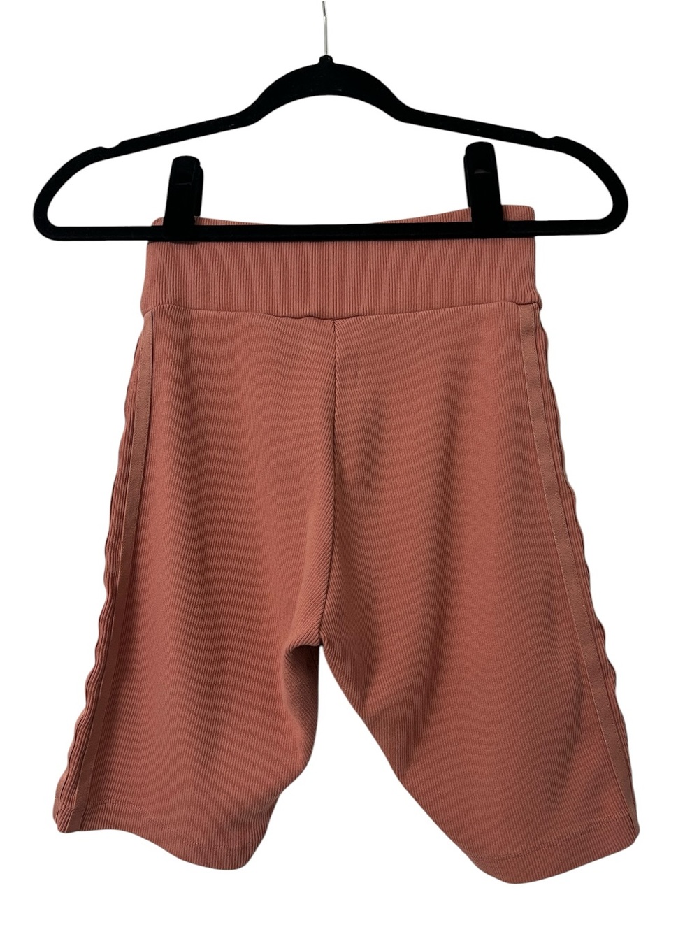 Adidas High Waist 3-Stripe Sporty Athletic Ribbed Bike Shorts in Dusty Rose- S - Picture 5 of 9